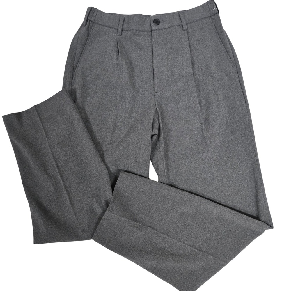 Uniqlo Pleated Wide Leg Trousers Charcoal Gray High Rise Pants Womens S